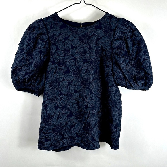 Endless Rose Floral Jacquard Puff Sleeve Top | Size Small - Picture 2 of 10